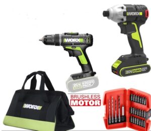 קיט מברגות בראשלס 20V + סט ביטים ותיק WORKS