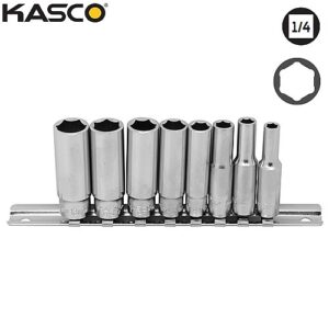 סט 8 בוקסות עמוקות פס מתכת 6 פינות הינע “1/4 KASCO