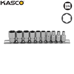 סט 10 בוקסות פס מתכת 6 פינות הינע 1/4 מ“מ   KASCO
