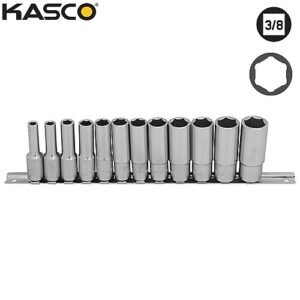 סט 12 בוקסות עמוקות 6 פינות פס מתכת הינע “3/8 מ“מ KASCO