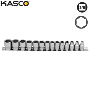 סט 14 בוקסות 6 פינות פס מתכת הינע “3/8 מ“מ KASCO