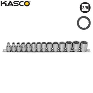 סט 14 בוקסות 12 פינות פס מתכת הינע “3/8 מ“מ KASCO